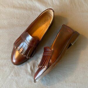 Frye Emory Kiltie Fringe Studded Loafers Mahogany Brown